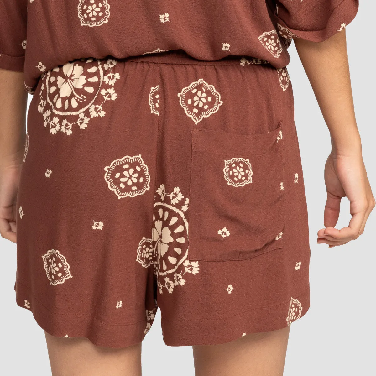 Roxy Lekeitio Break High Printed Beach Shorts Root Beer Bacan Bandana - Womens