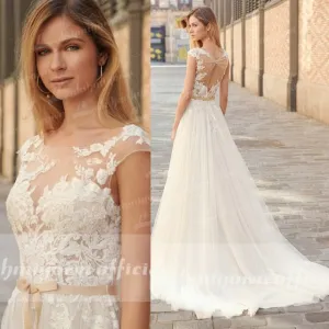 Roycebridal 2022 Country Boho Wedding Dress For Women robe de mariée A Line Lace Tulle Wedding Gowns Open Back Off White New Real Photo