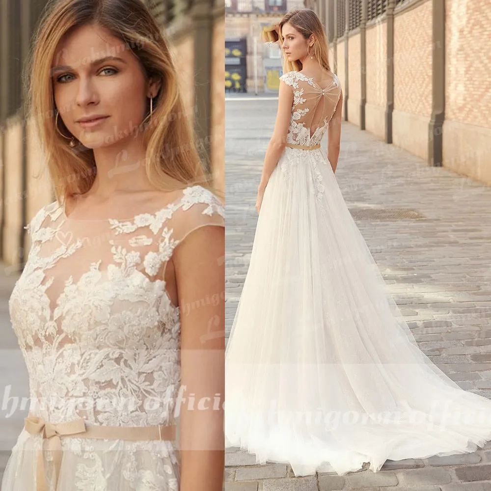 Roycebridal 2022 Country Boho Wedding Dress For Women robe de mariée A Line Lace Tulle Wedding Gowns Open Back Off White New Real Photo