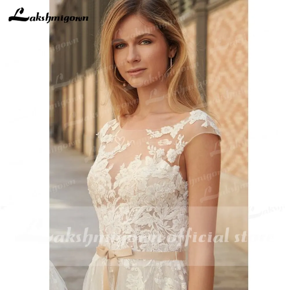 Roycebridal 2022 Country Boho Wedding Dress For Women robe de mariée A Line Lace Tulle Wedding Gowns Open Back Off White New Real Photo