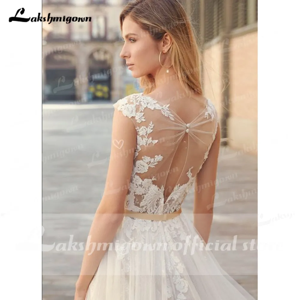 Roycebridal 2022 Country Boho Wedding Dress For Women robe de mariée A Line Lace Tulle Wedding Gowns Open Back Off White New Real Photo