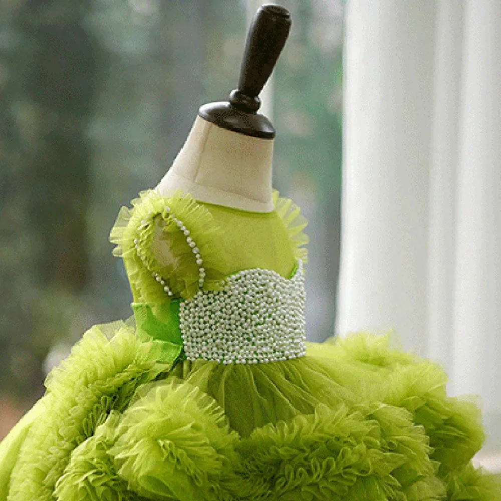 Roycebridal Elegant Green Pearls Flower Girl Dress Princess Baby Kids Wedding Birthday First Communion Party Gown 2025 J301
