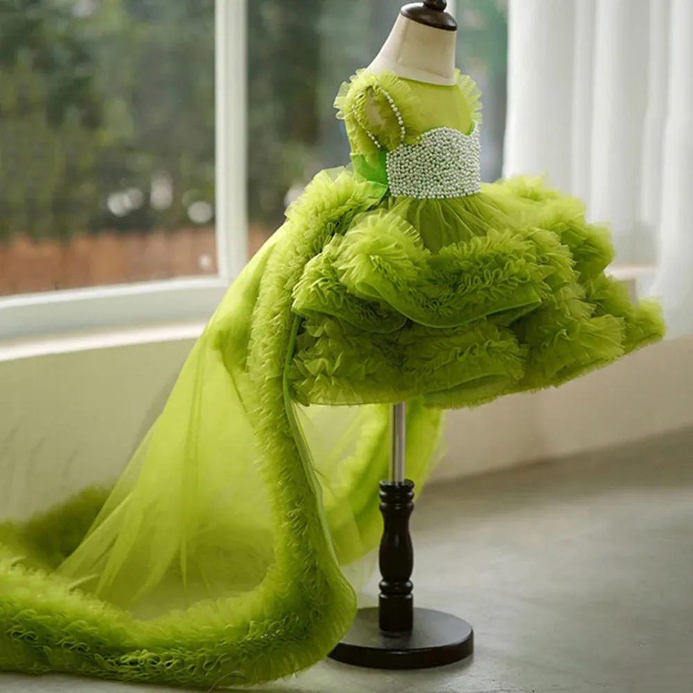 Roycebridal Elegant Green Pearls Flower Girl Dress Princess Baby Kids Wedding Birthday First Communion Party Gown 2025 J301