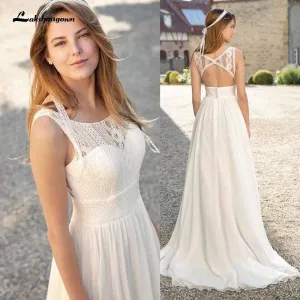 Roycebridal Lakshmigown White ivory Beach Wedding Dresses 2021 A Line Lace Bride Dresses Chiffon Wedding Gowns Vestidos de novia