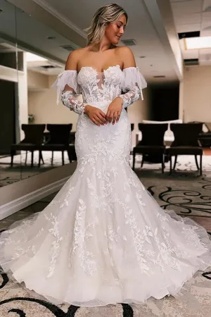 Roycebridal Tulle Mermaid Lace Wedding Dresses With Court Train, Bridal Gown, MW1011