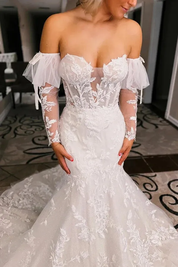 Roycebridal Tulle Mermaid Lace Wedding Dresses With Court Train, Bridal Gown, MW1011