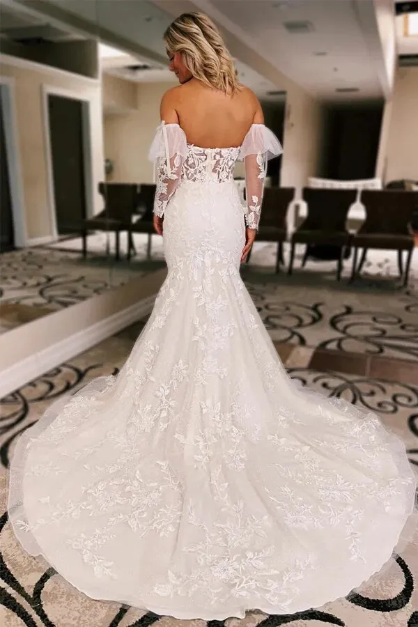 Roycebridal Tulle Mermaid Lace Wedding Dresses With Court Train, Bridal Gown, MW1011