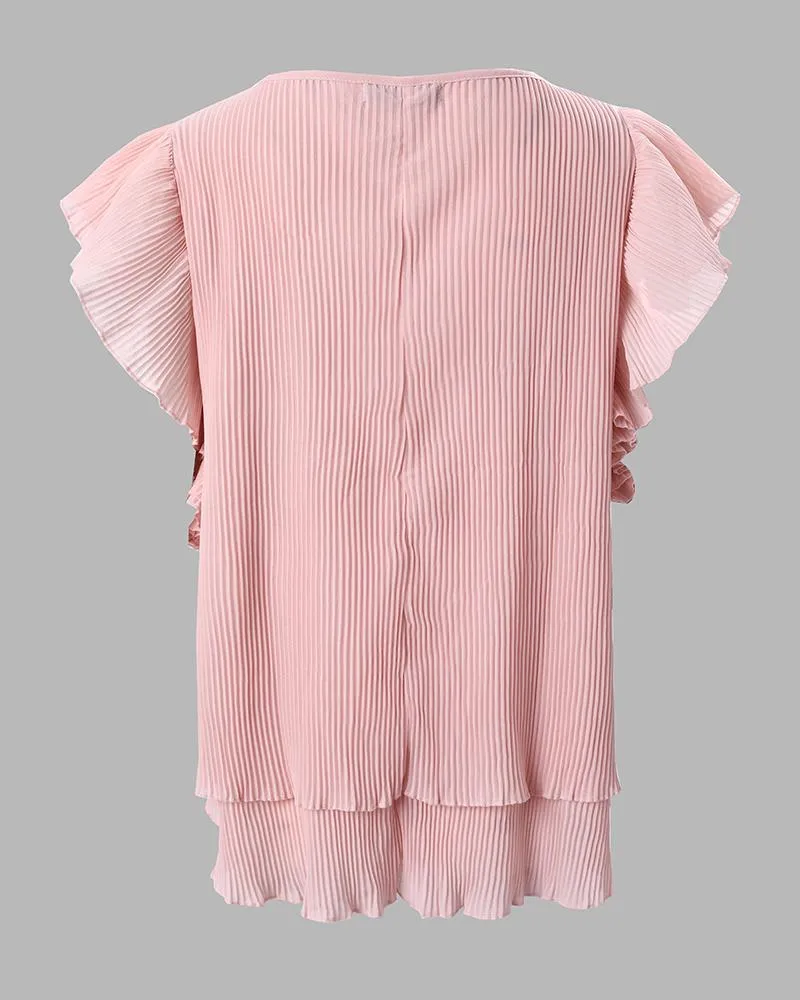 Ruffle Hem V Neck Flowy Top