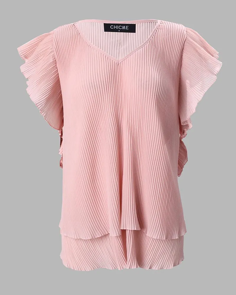 Ruffle Hem V Neck Flowy Top