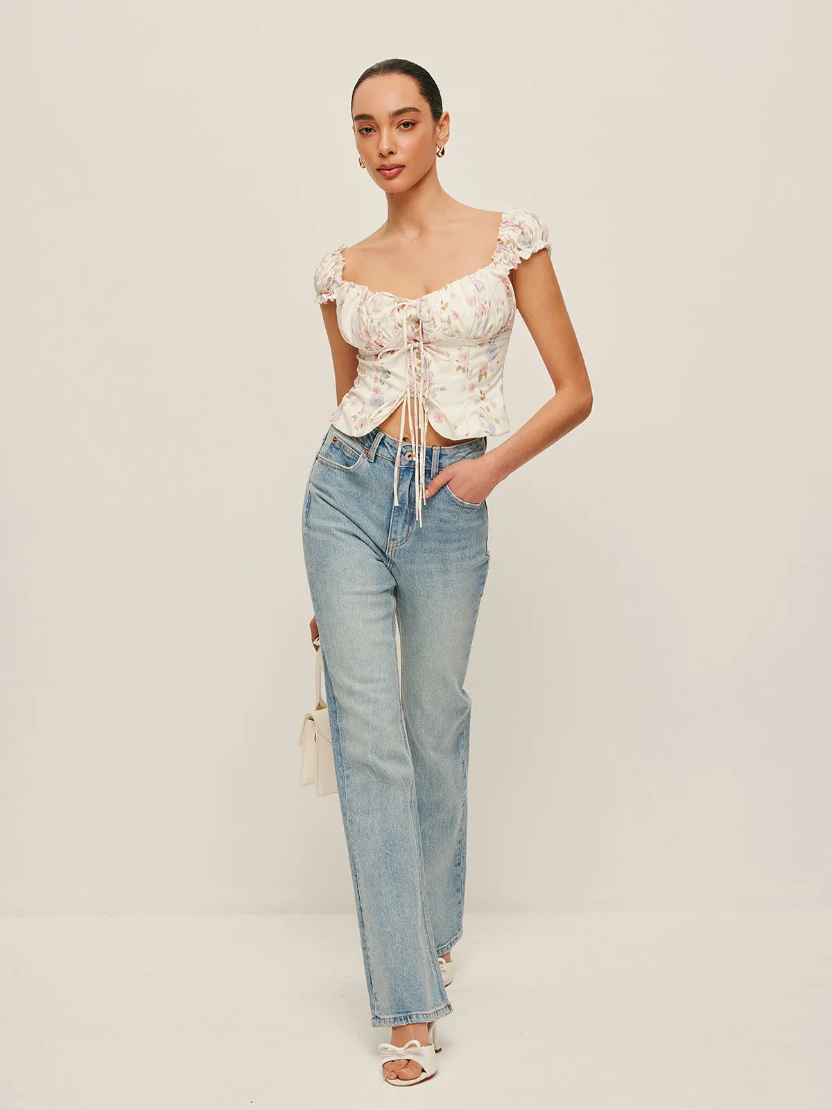 Ruffle Sleeve Tie-Front Bustier Top