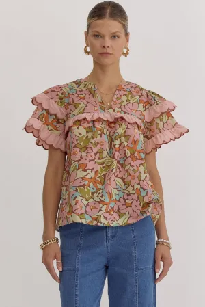 Rust & Pink Scallop Blouse