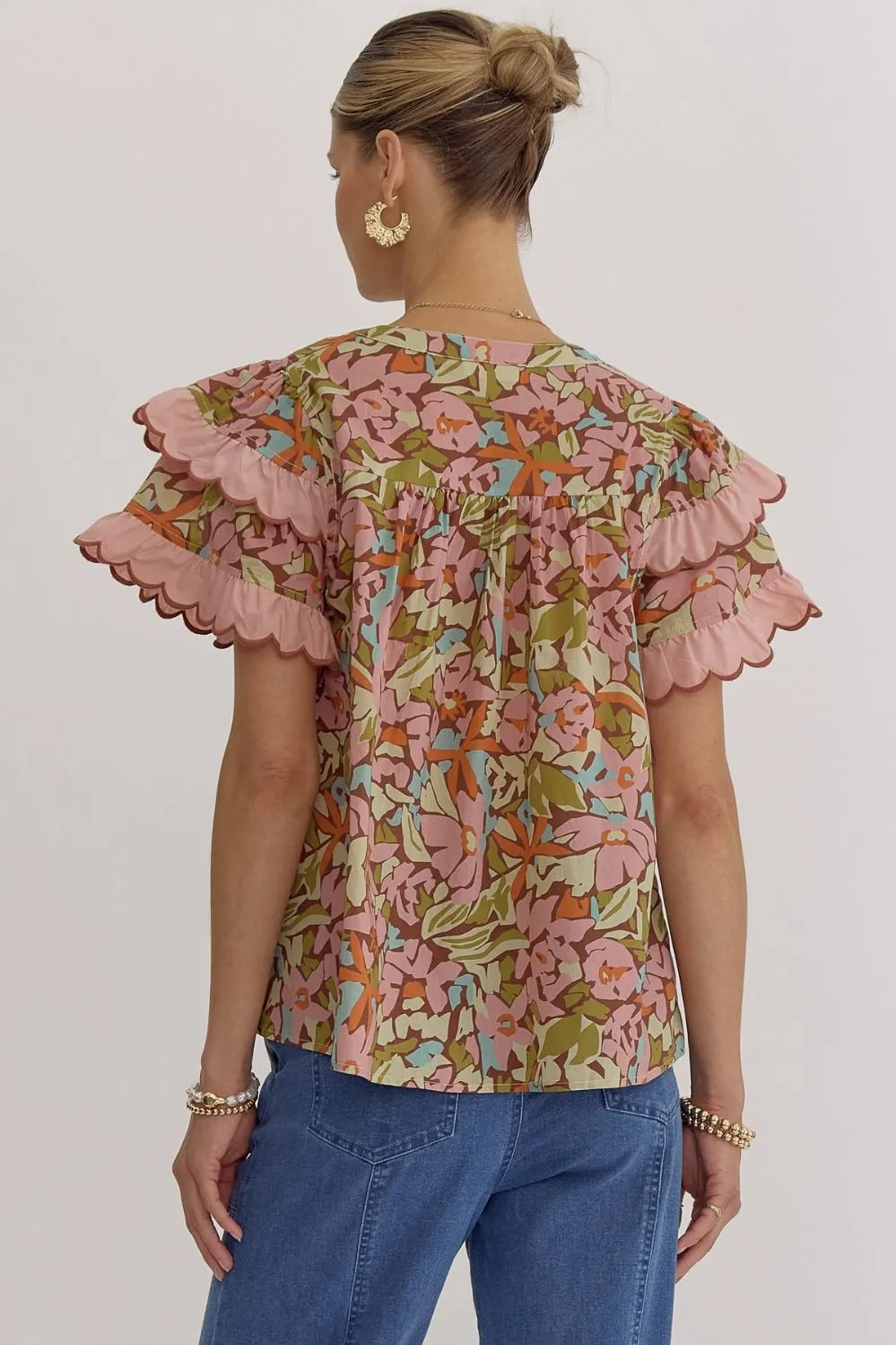 Rust & Pink Scallop Blouse
