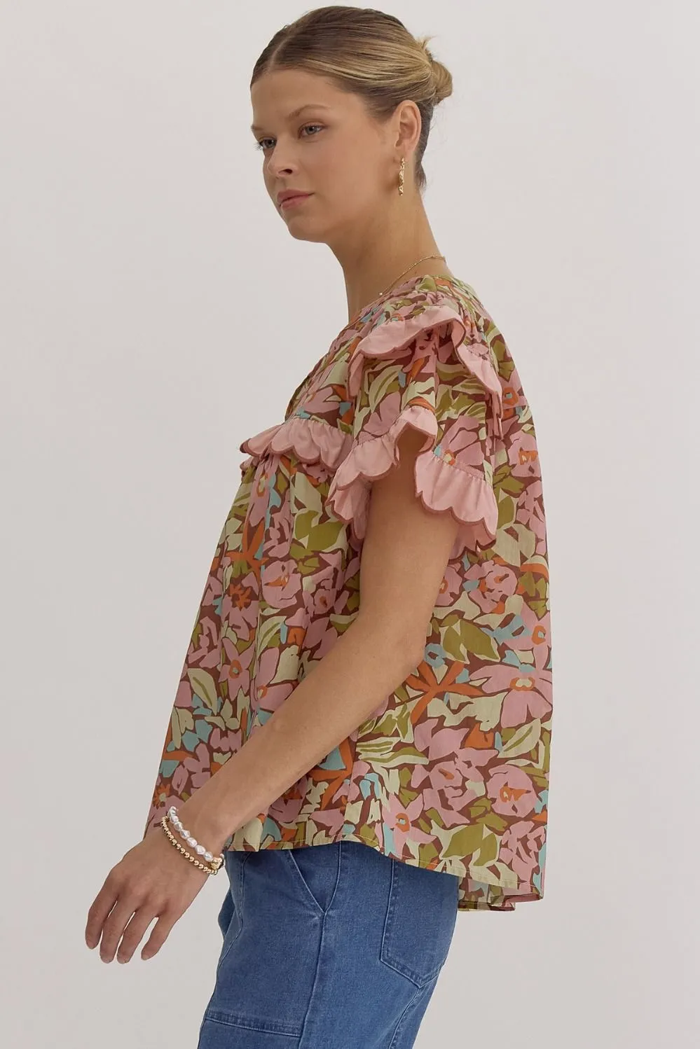 Rust & Pink Scallop Blouse