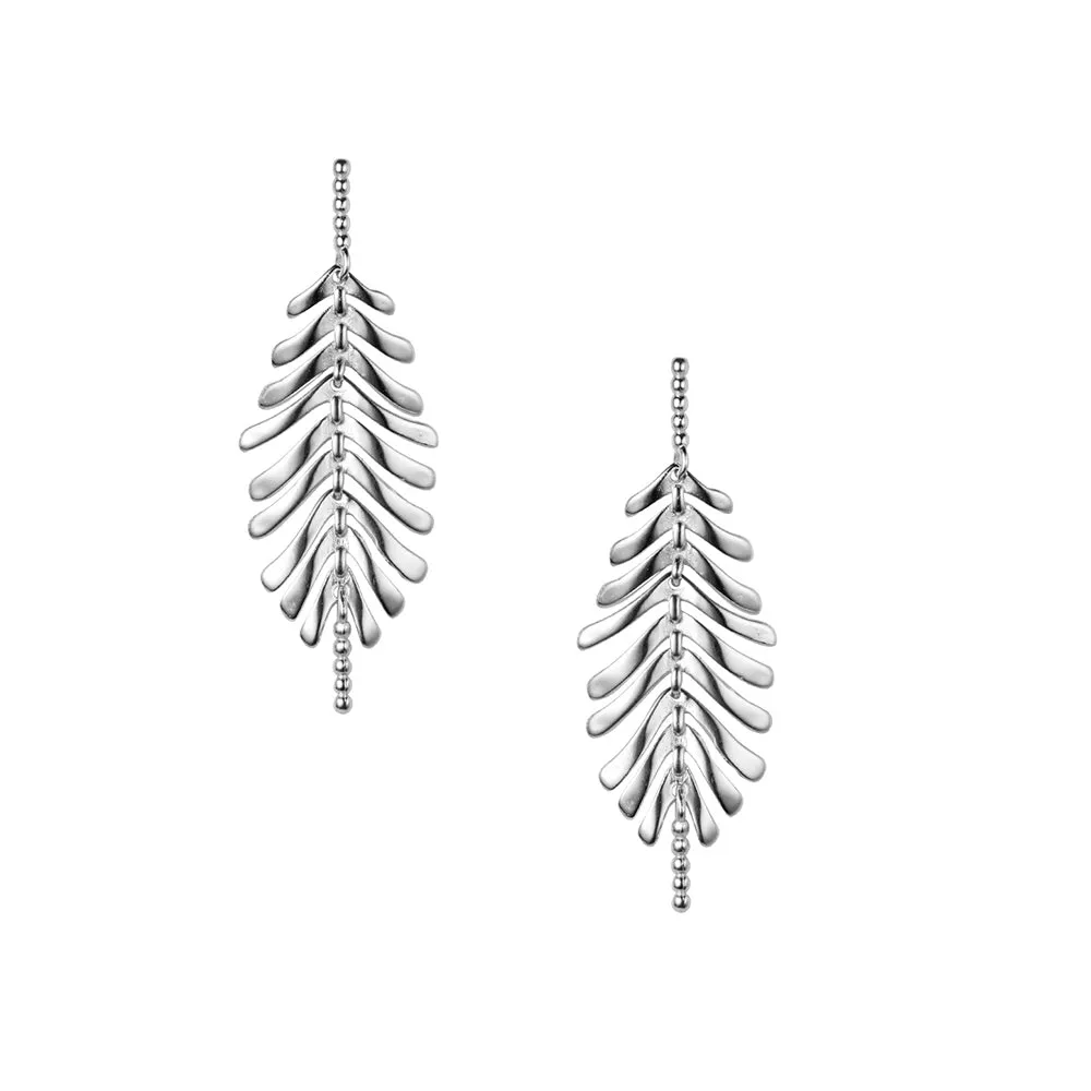 S925 Silver Glossy Tassel Leaf Drop Earrings
