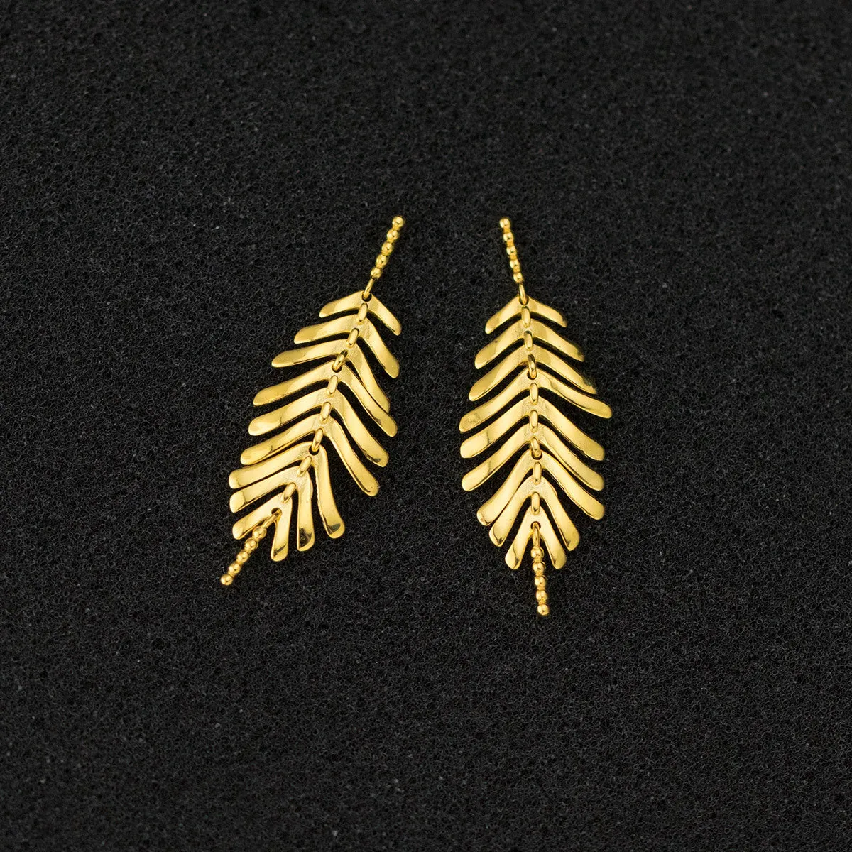 S925 Silver Glossy Tassel Leaf Drop Earrings