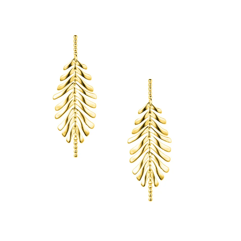 S925 Silver Glossy Tassel Leaf Drop Earrings