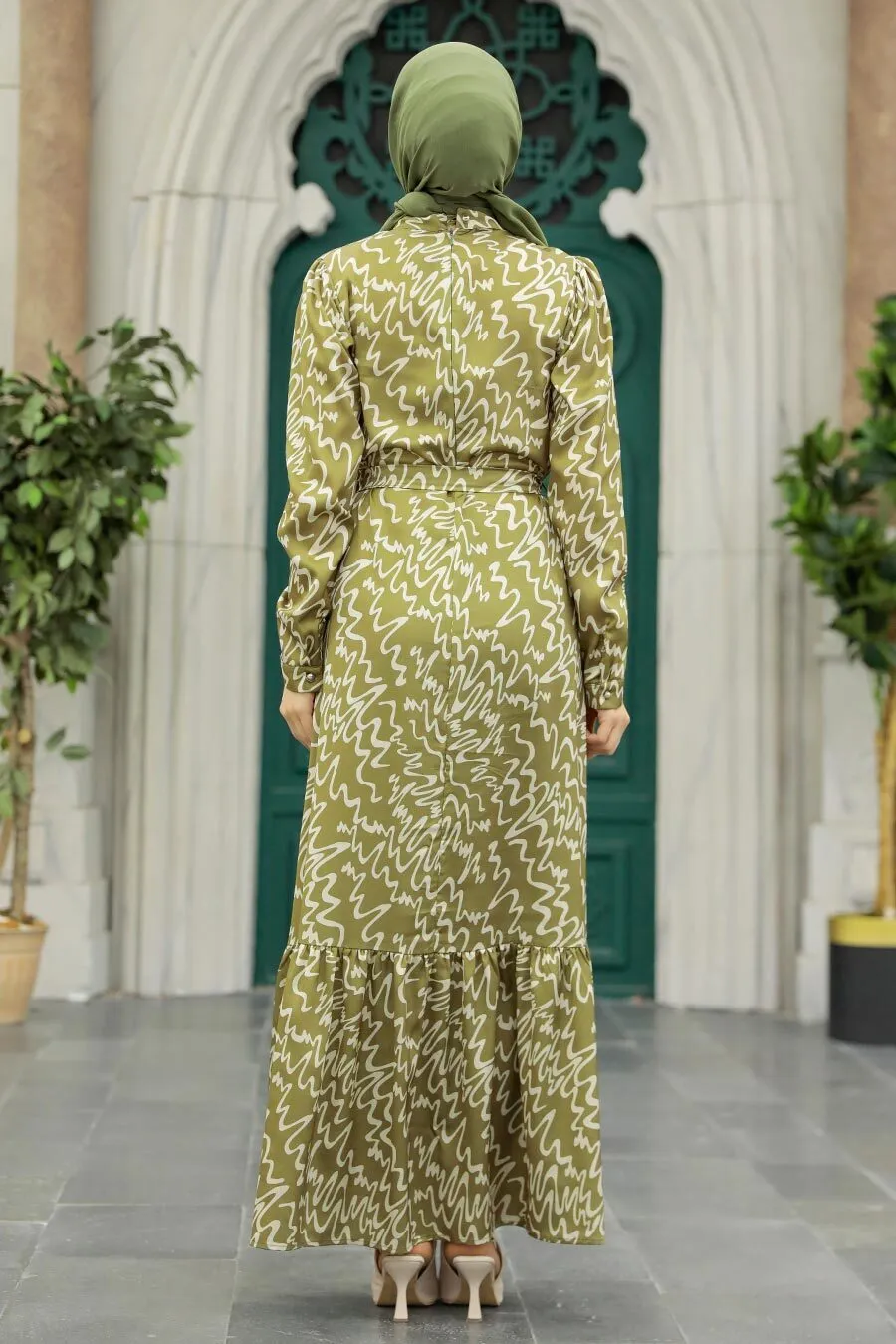 Saabira Satin Print Dress (Green)