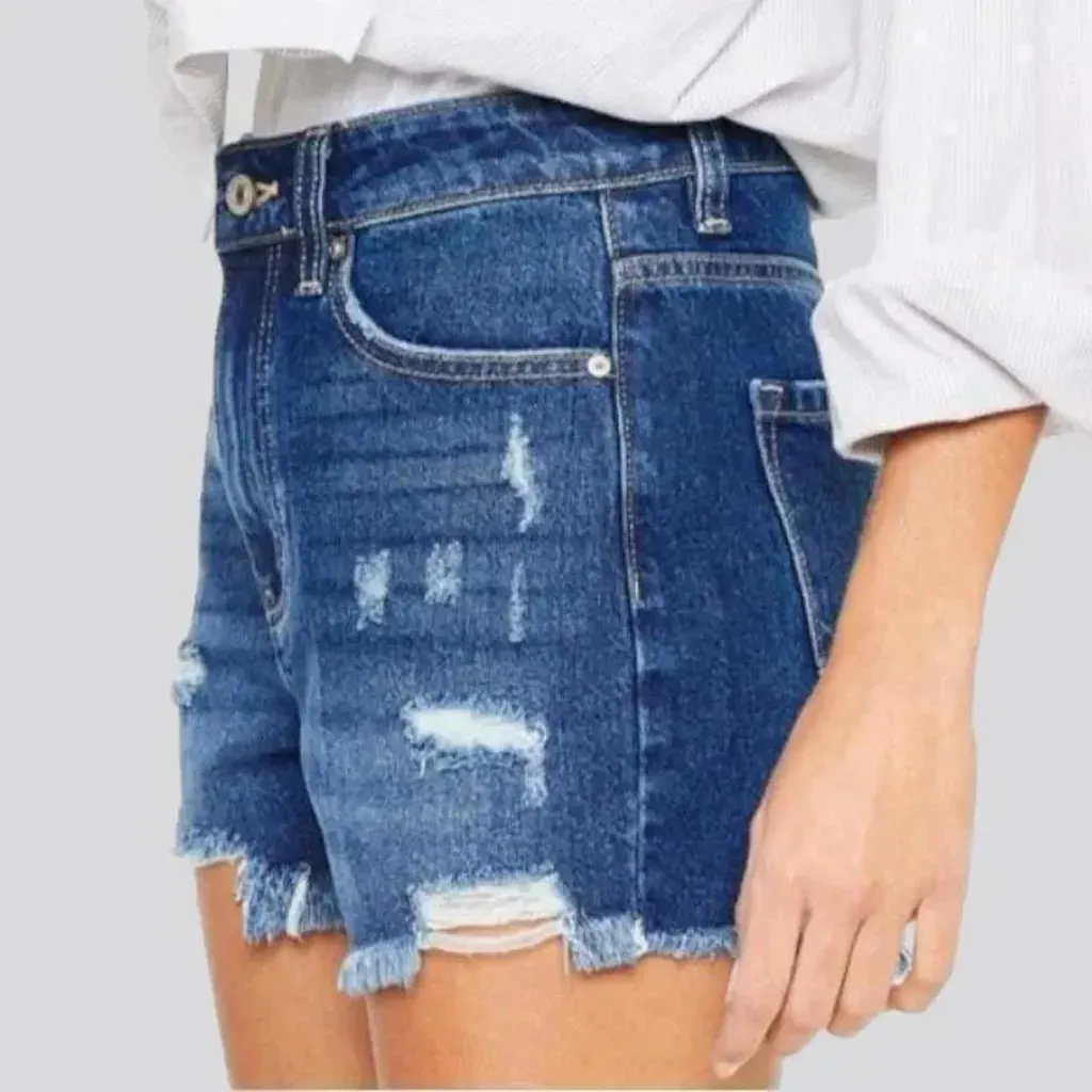 Sanded grunge denim shorts
 for women