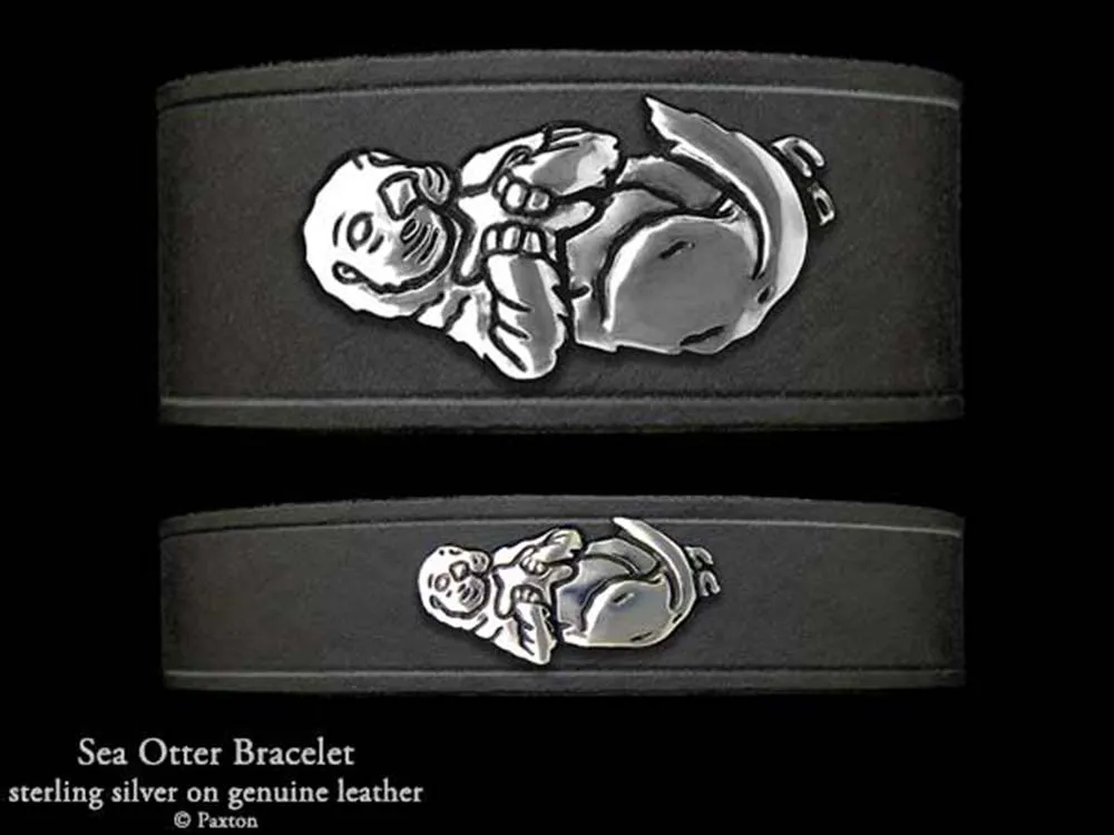 Sea Otter Bracelet Sterling Silver on Genuine Leather