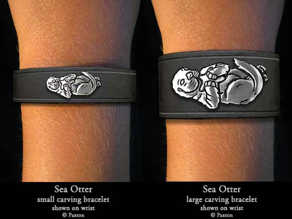 Sea Otter Bracelet Sterling Silver on Genuine Leather