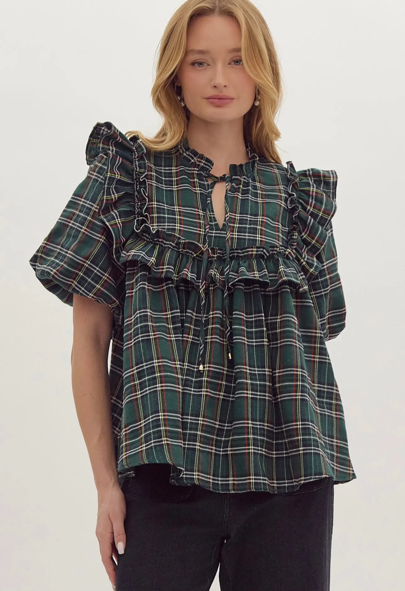 Serena Green Plaid Top
