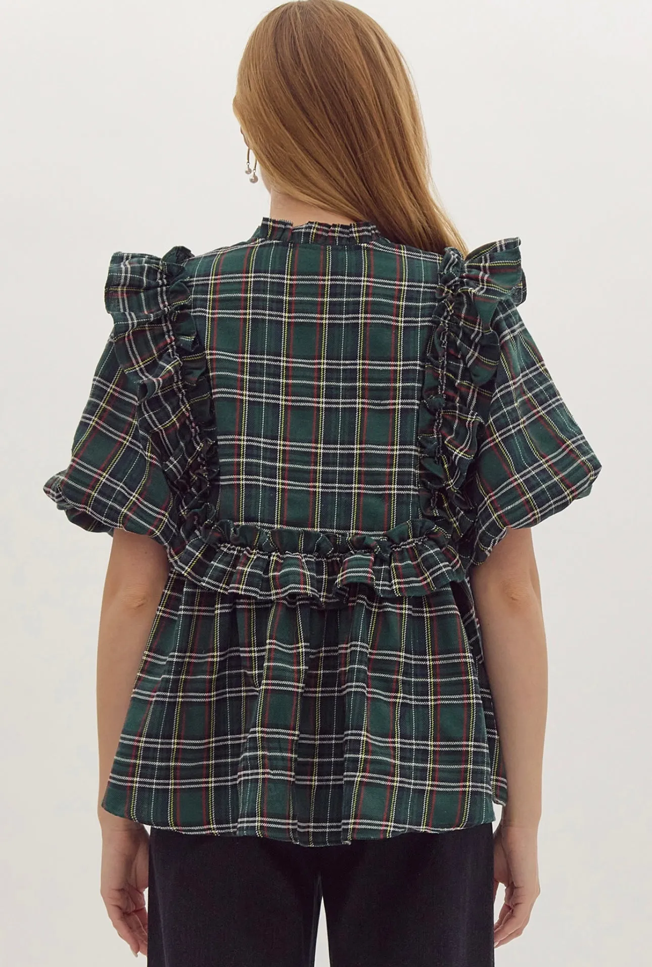 Serena Green Plaid Top
