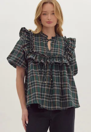 Serena Green Plaid Top