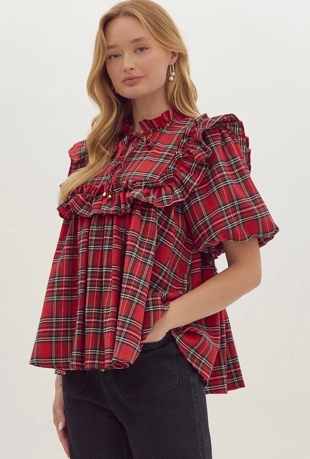 Serena Red Plaid Top