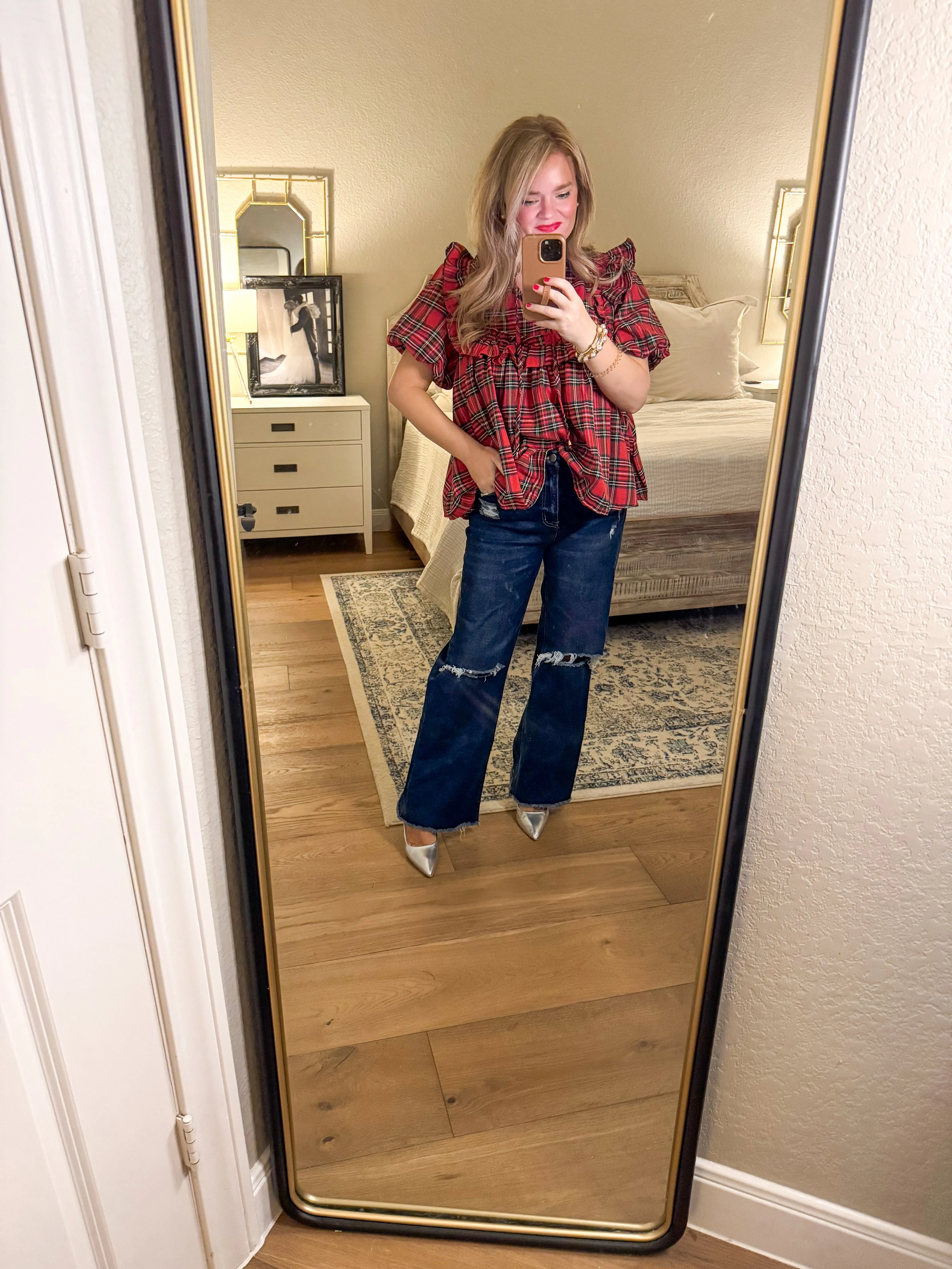 Serena Red Plaid Top