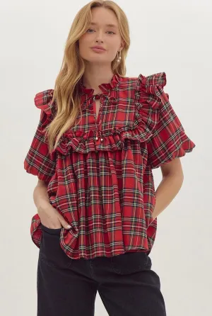 Serena Red Plaid Top