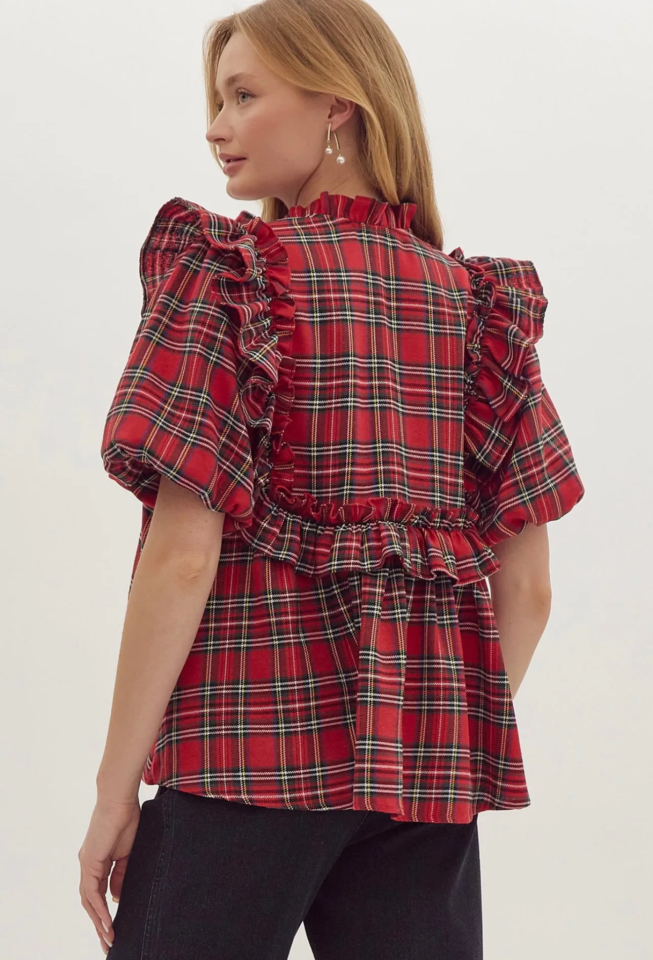 Serena Red Plaid Top