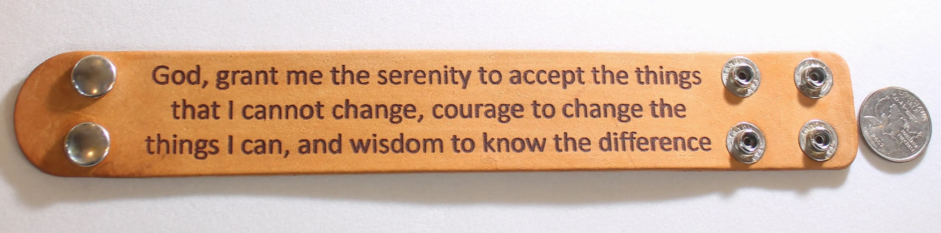 SERENITY PRAYER LASER ENGRAVED LEATHER BRACELET ADJUSTABLE