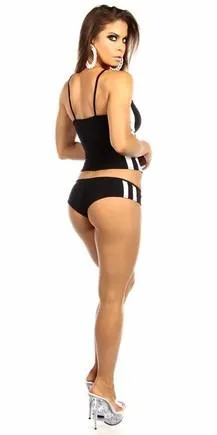 Sexy Trim Triple Stripe Fitness Core Mini Work Out Shorts - Black/White