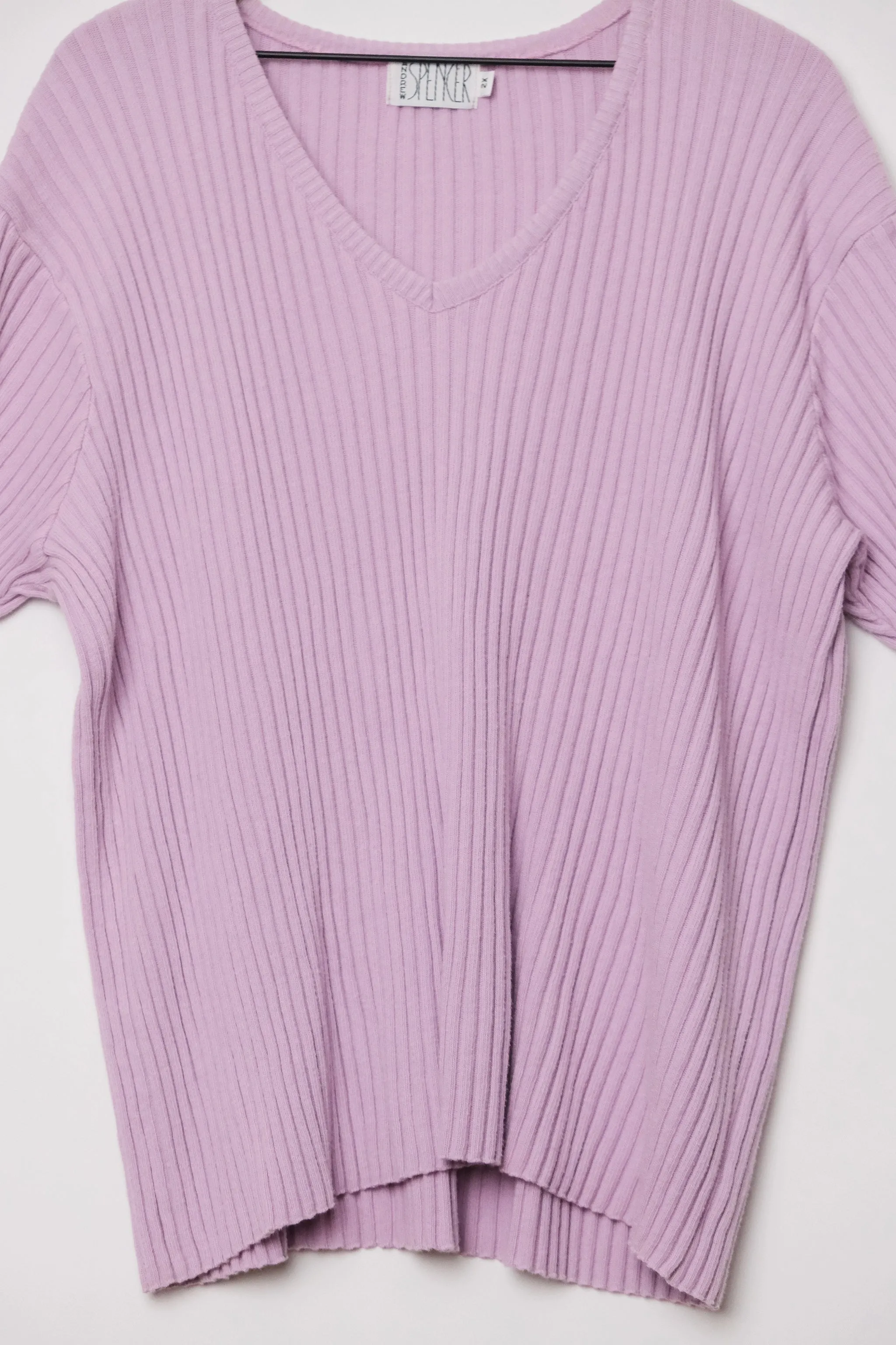 Short Sleeve Ribbed Lavender Sweater V Neck Andrew Spencer US 16 Cotton 90's
