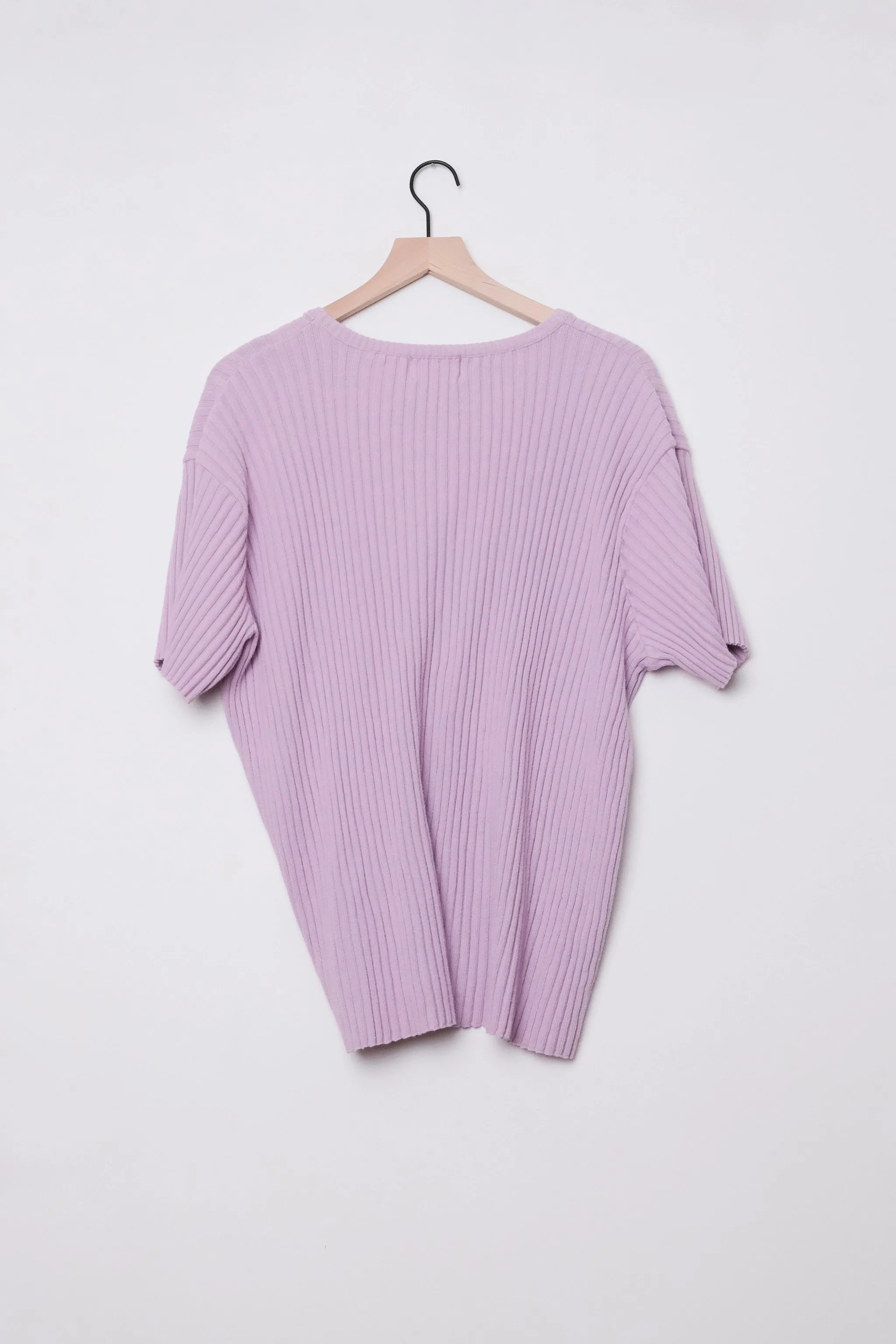 Short Sleeve Ribbed Lavender Sweater V Neck Andrew Spencer US 16 Cotton 90's