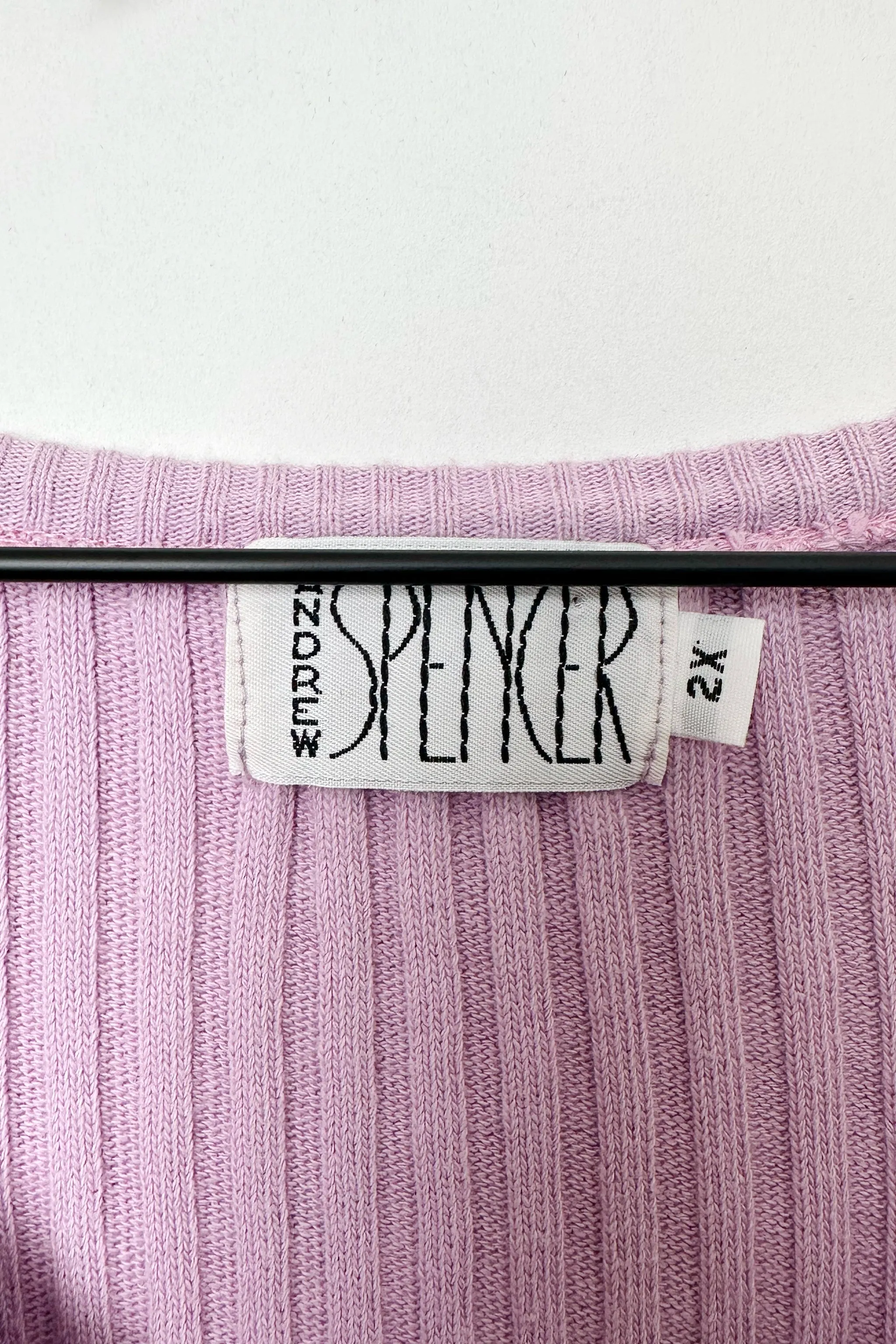 Short Sleeve Ribbed Lavender Sweater V Neck Andrew Spencer US 16 Cotton 90's