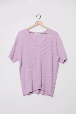Short Sleeve Ribbed Lavender Sweater V Neck Andrew Spencer US 16 Cotton 90's