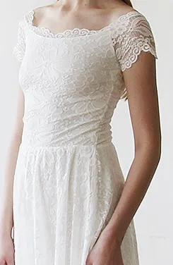 Short wedding dress, Ivory Off-The-Shoulder Midi Dress #1158