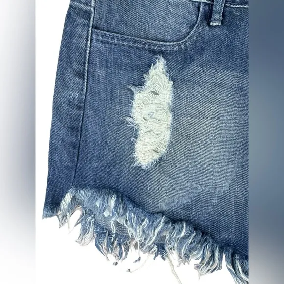 Show me your Mumu Wyoming high waisted surf wash blue denim  jean short 32