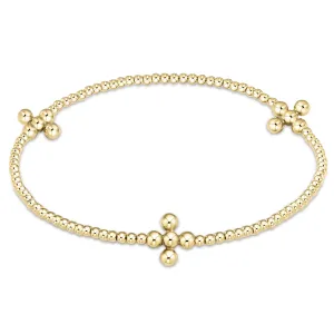 Signature Cross Gold 2.5mm Bead Bracelet - Classic Beaded Signature Cross Gold Charm - 4mm Bead Gold