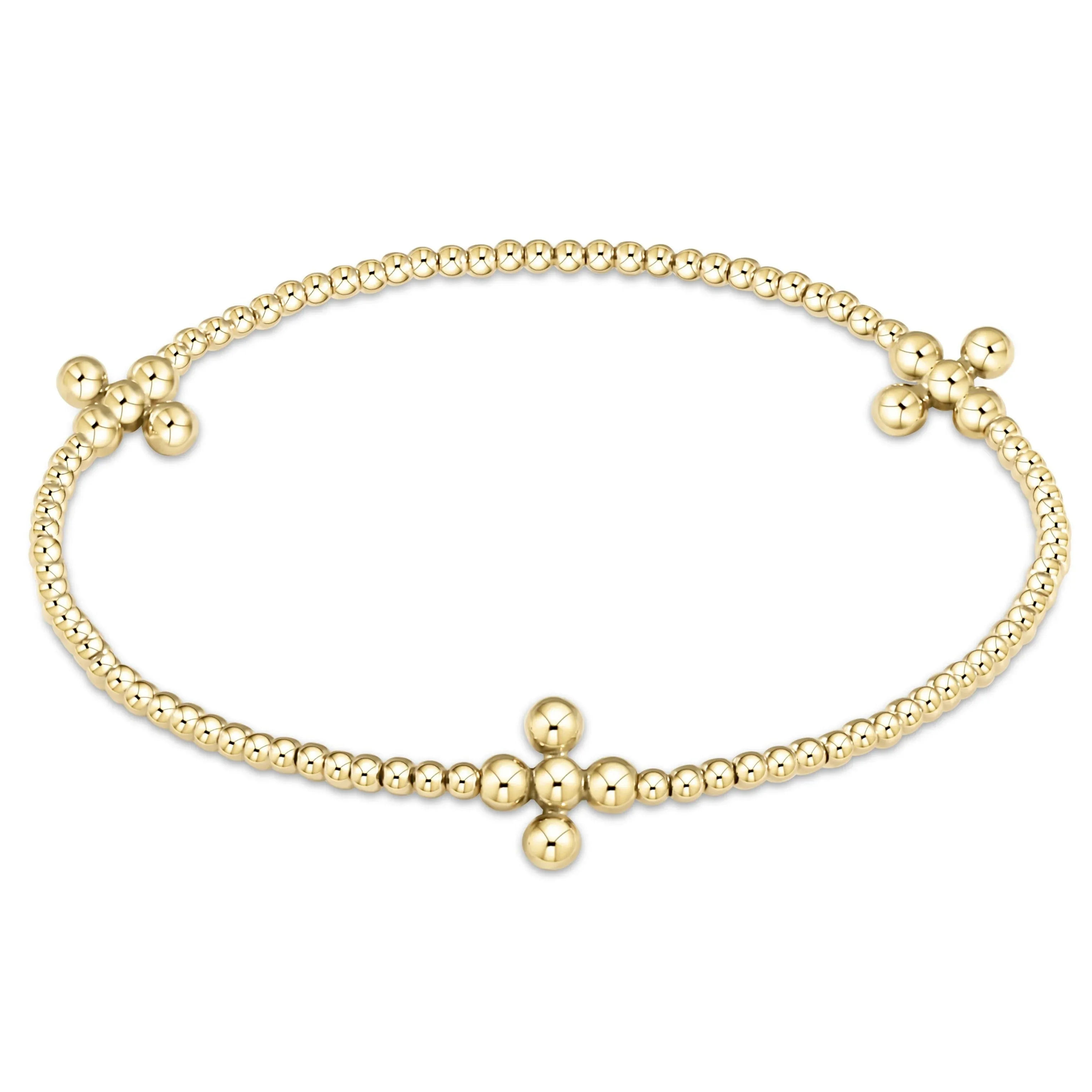 Signature Cross Gold 2.5mm Bead Bracelet - Classic Beaded Signature Cross Gold Charm - 4mm Bead Gold