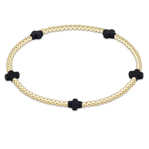 Signature Cross Small Gold Pattern 2mm Bracelet - Navy
