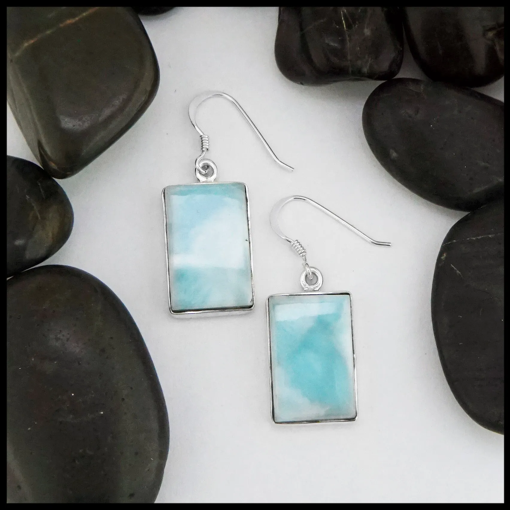 Silver Drop Earrings with Larimar