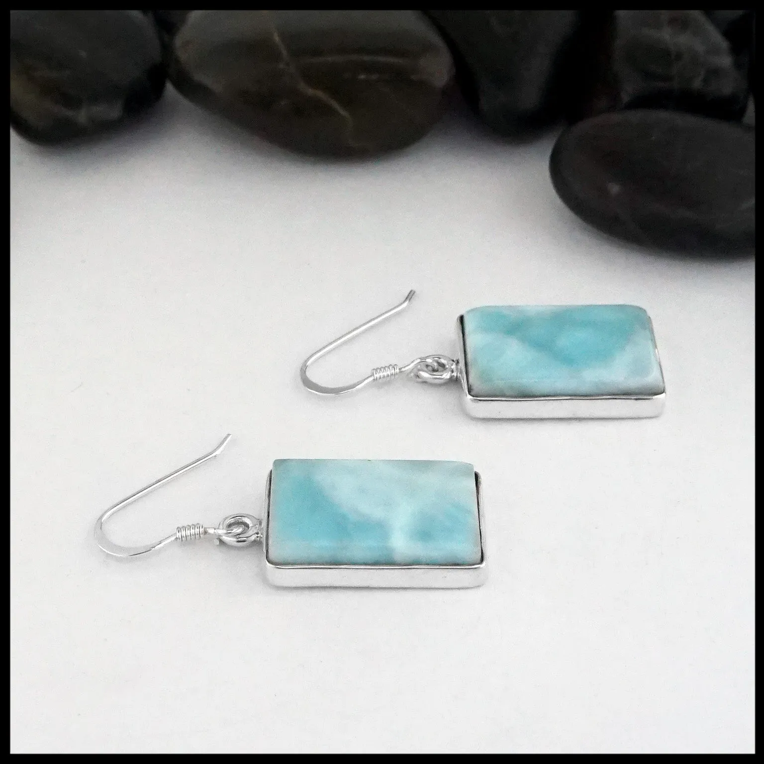 Silver Drop Earrings with Larimar