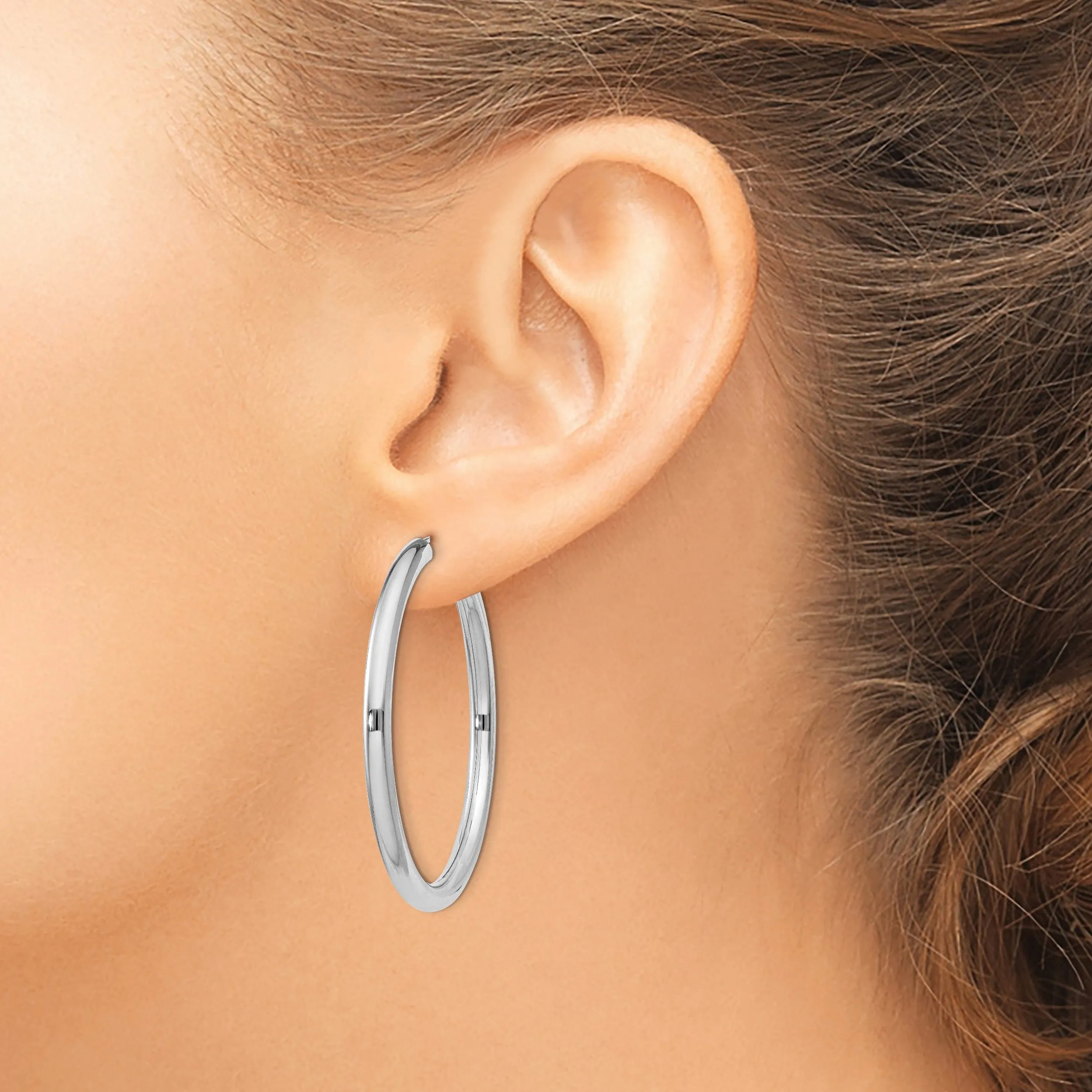 Silver Hollow Endless Tube Hoop Earrings 3mmx40mm