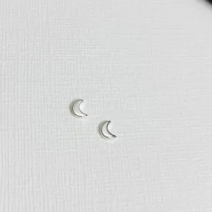 Silver Mini Moon Stud Earrings