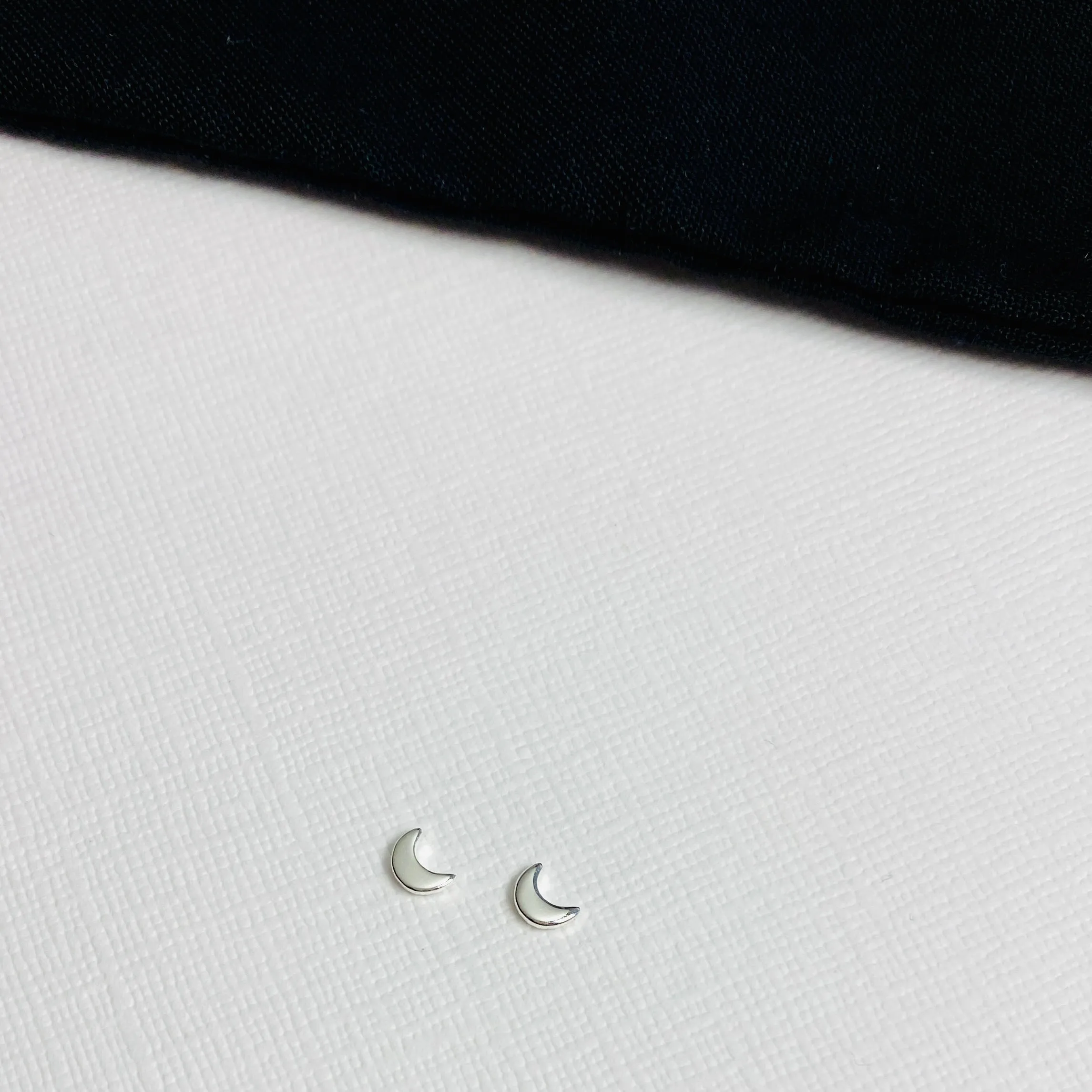Silver Mini Moon Stud Earrings
