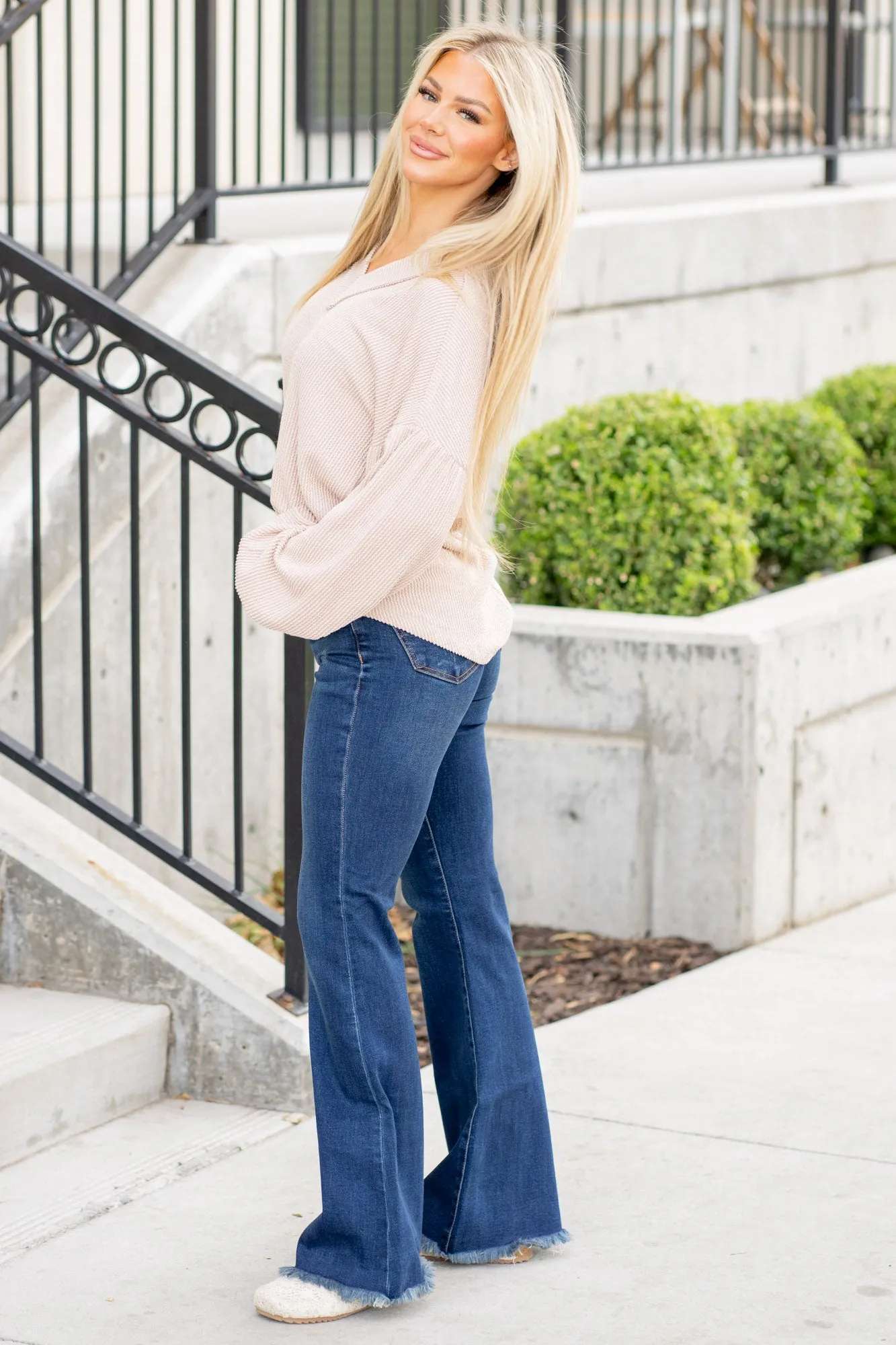 Silver Pine Tummy Control Top High Rise Flare Hem Jeans Regular & Plus Sizes