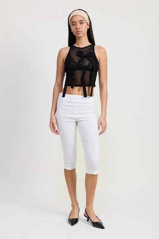 SLEEVELESS SHEER BOW TOP