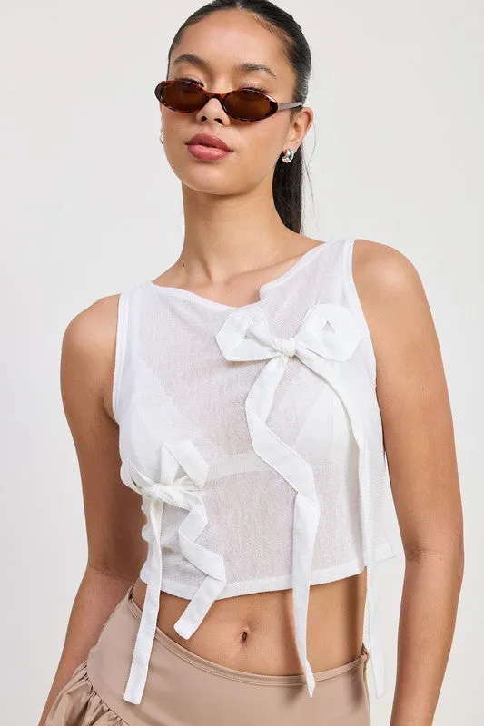 SLEEVELESS SHEER BOW TOP